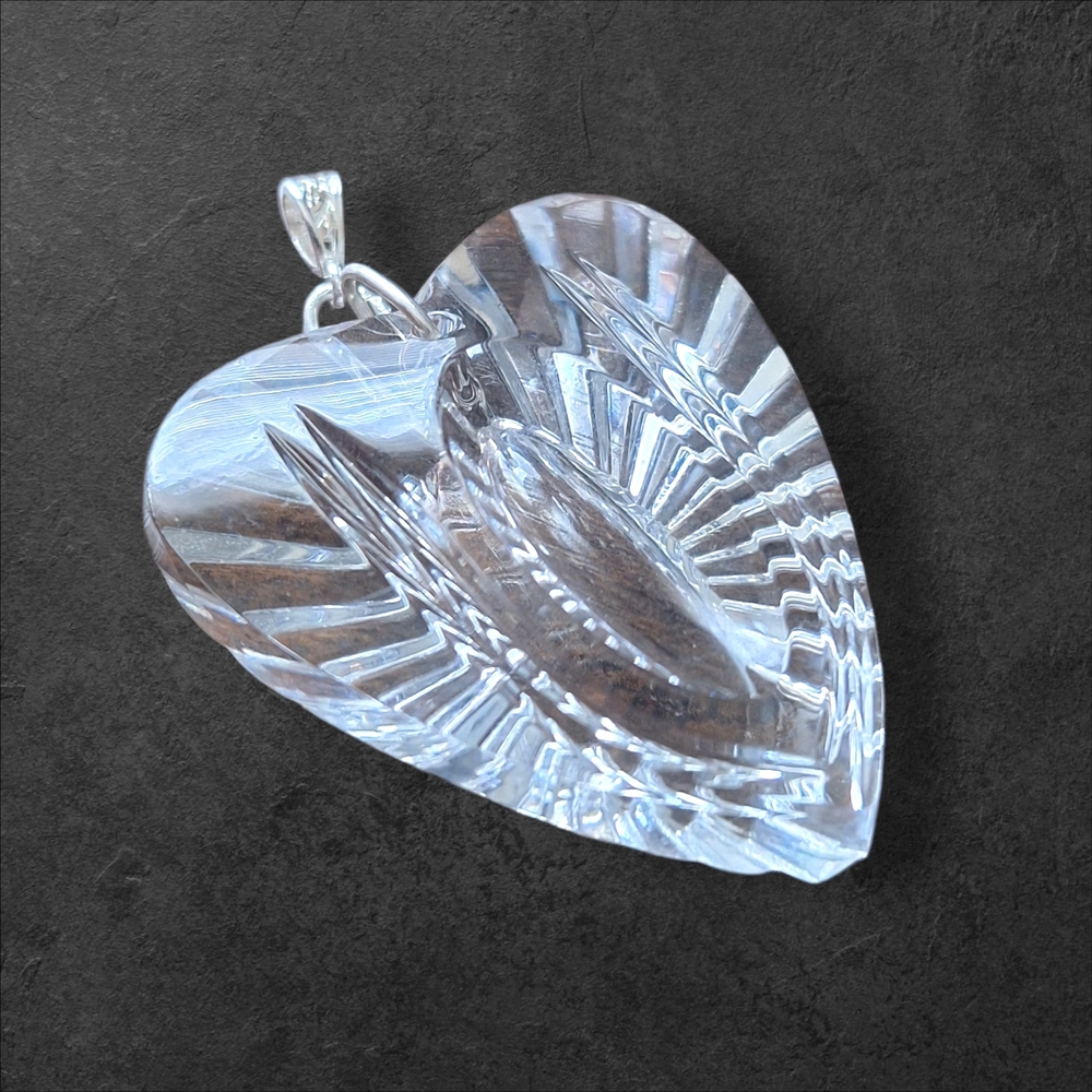 Waterford Crystal Heart Necklace - Clear 2" 24.58 Grams .925 STERLING SILVER - Picture 3 of 6